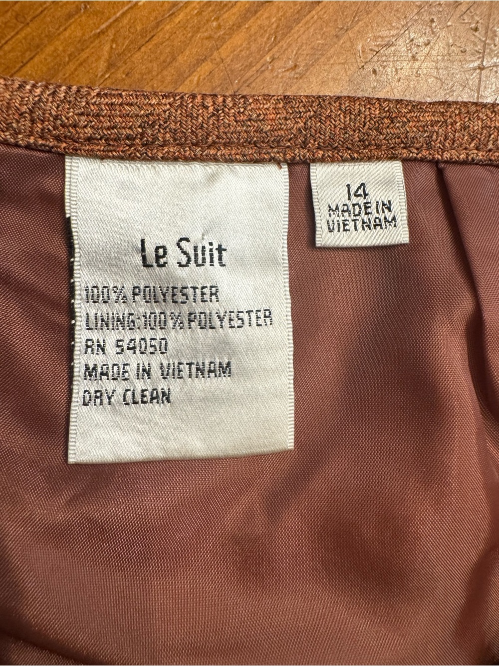 Le Suit Womens Skirt Blazer Suit Sz 14 Rust Terracota Brown Harringbone Business - Picture 15 of 16